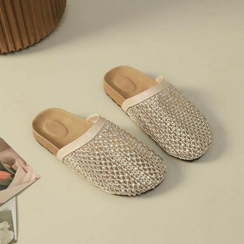 

Сетчатые полушлепанцы с толстой подошвой и стразами, женские, лето 2025, новая уличная модель, ленивые шлепанцы на одном педале, пляжные прохладные шлепанцы 40