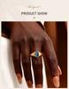 Stainless Steel Finger Rings for Women, Vintage Opal Blue Natural Stone Eye-shape Ring, Aesthetic Jewelry