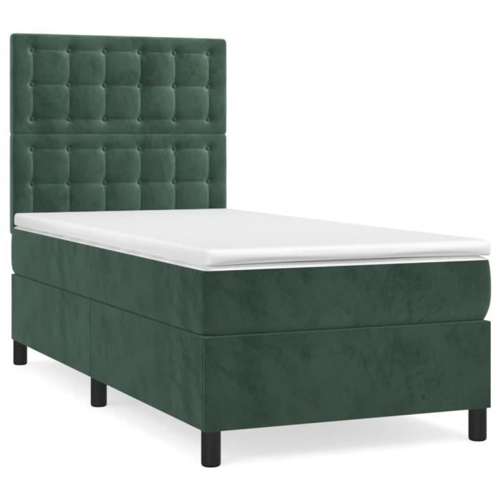 3143232 vidaXL Lit à sommier tapissier et matelas Vert foncé 80x200 cm Velours