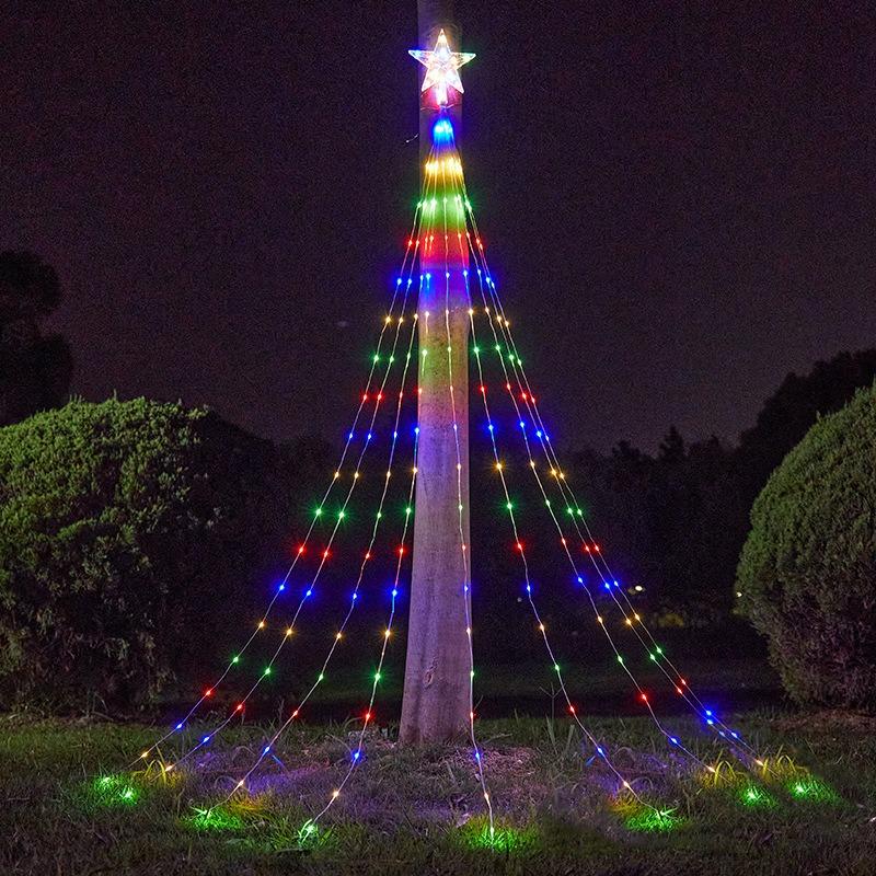 USB Five-pointed Star Lamp String 3.5M Waterfall Lamp Courtyard Outdoor Camping Garden Hanging Tree Lamp USB Christmas Led Lamp New Year Decorations
