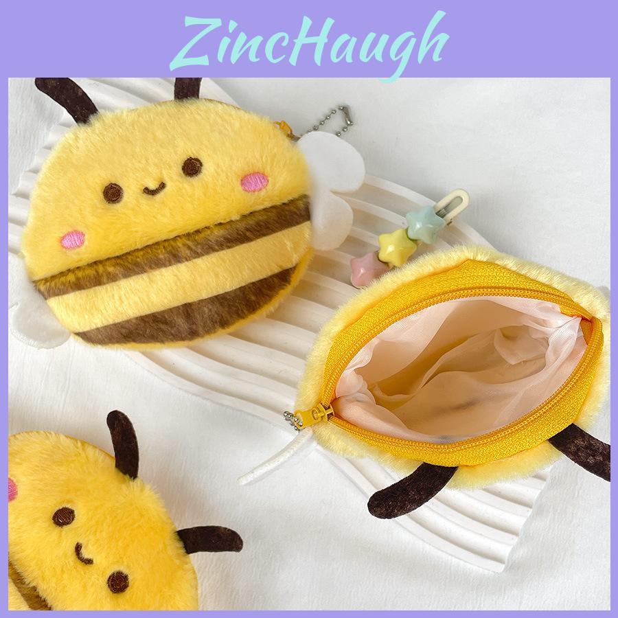 Adorable Bee Plush Coin Purse Soft Storage Bag For Headphones Lipstick Keys And More