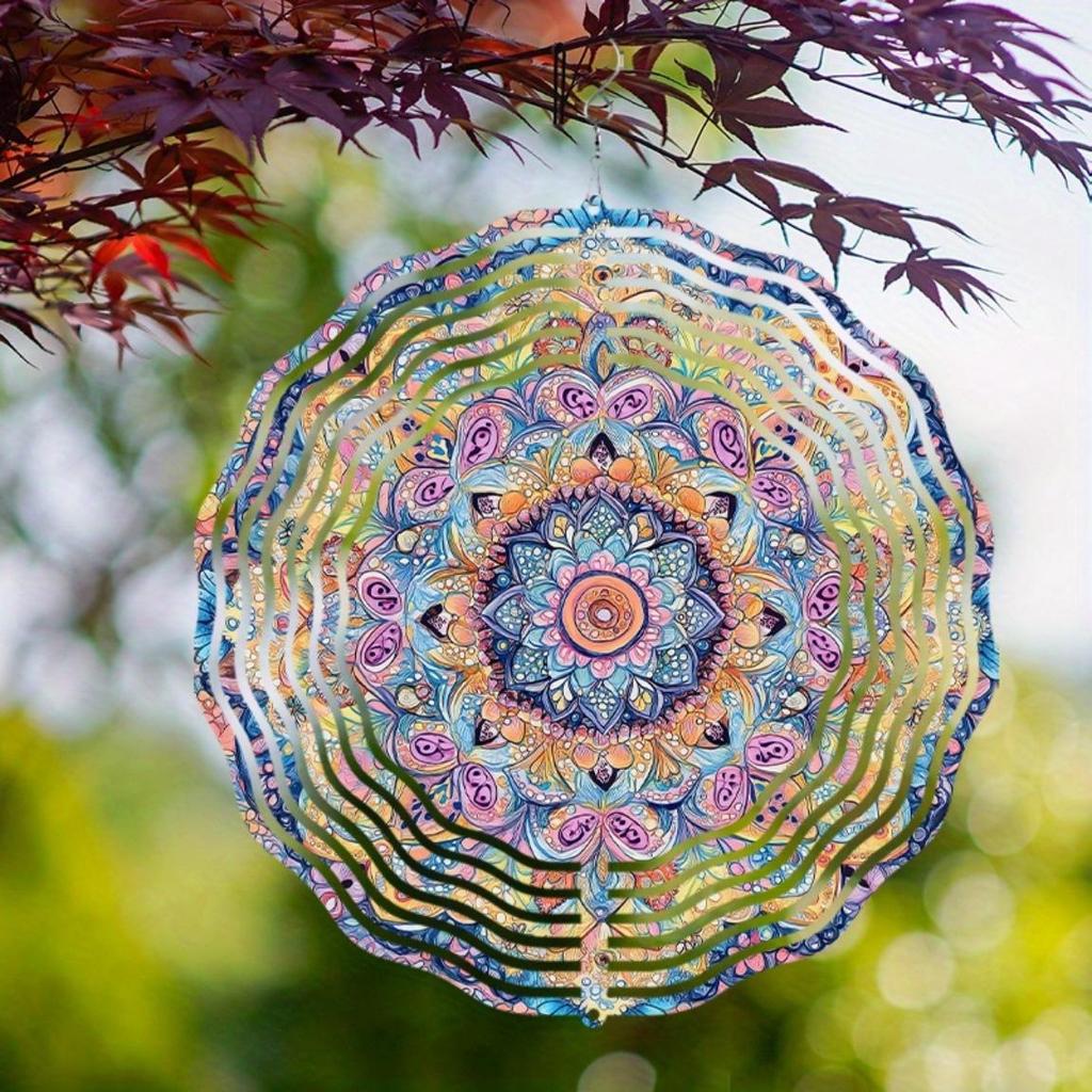 3D Mandala Flower Wind Chime Vibrant Metal Kinetic Hanging Sculpture Colorful Petal Design for Indoor Outdoor Garden Decor Room Decoration