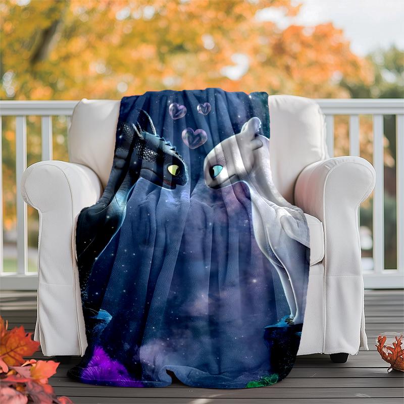 Toothless Flannel Blanket Soft Warm All-Season Throw, Design for Camping, Car Travel, Hiking Sofa, Bed, Office Perfect Gift for Parties