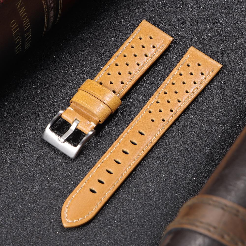 18mm 20mm 22mm 24mm Vintage Handmade Watchband Racing Cowhide Strap for Men Gray Black Brown Blue Breathable Porous Watchbands