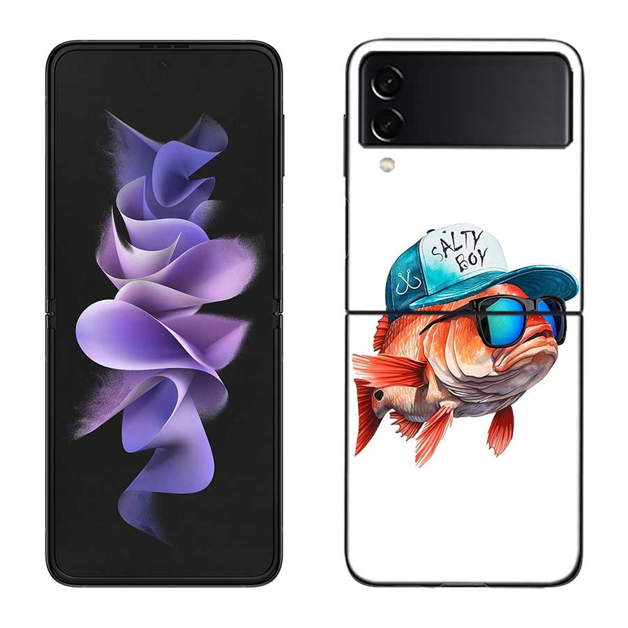 

Enjoy a Day of Fishing Pleasure Case For Samsung Z Flip 6 5G Galaxy Z Flip 5 4 3 5G Black Hard Cell Phone Cover Luxury PC Shell Samsung Z Flip 5 5G