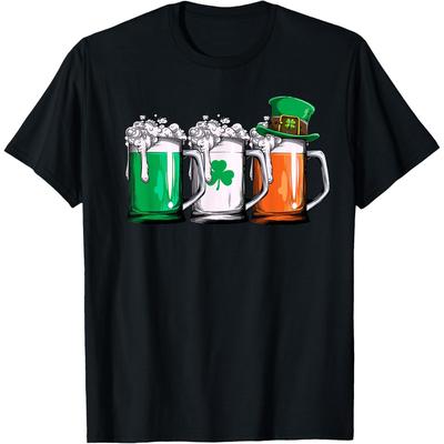 Irish Flag Beer Mugs St Patricks Day Graphic Tee Men Women Casual TShirt