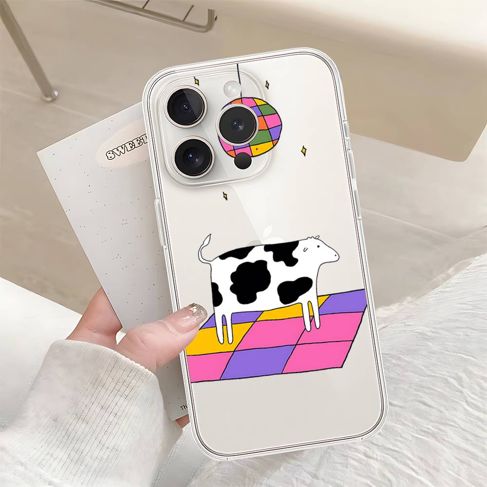D-Dairy-Cow Phone Case For IPhone 17 16 15 14 Plus 13 12 11 Pro Max Phone Back Cover Transparent Shockproof Cover