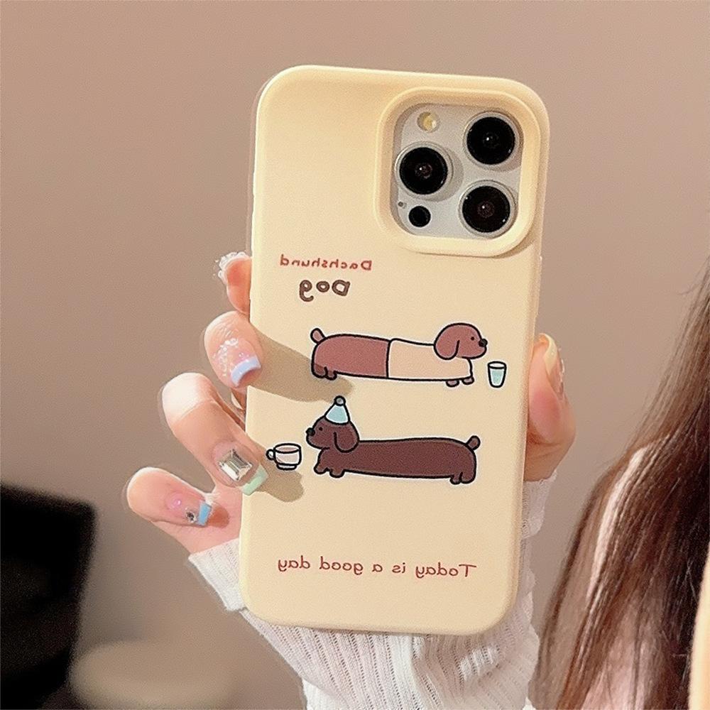 Pink Cartoon Dachshund Dog IPhone 17promax Apple Phone Case 14 Suitable for 16 Silicone 13 Japanese and Korean 12 Soft Set
