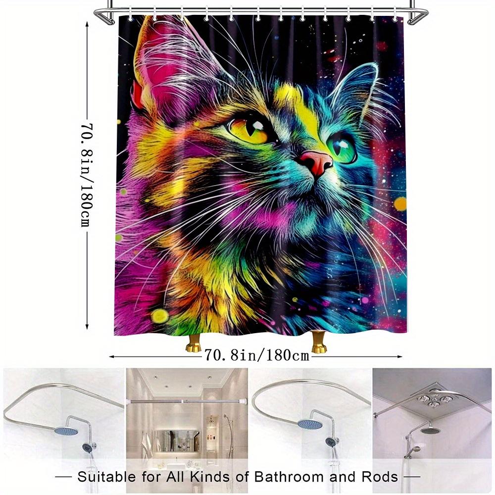 1pc Colorful Cat Shower Curtain 70.8x 70.8 Inch Vivid Cat Design Adds a Vibrant Artistic Touch To Your Bathroom Decoration