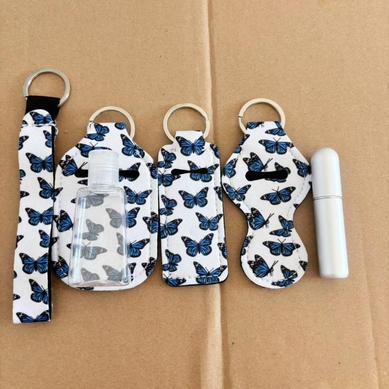 6pcs/set Travel Bottle Chapstick Lanyard Keychain Holders with Lipstick Holder Reusable Lip Balm Pouch Protective Cases