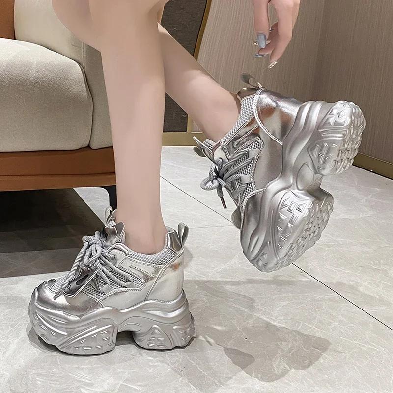 Fashion Sneakers Women High Platform Shoes Breathable Sports Trainers Casual Thick Bottom Mesh Chunky Sneakers Women Zapatos Mujer 10cm