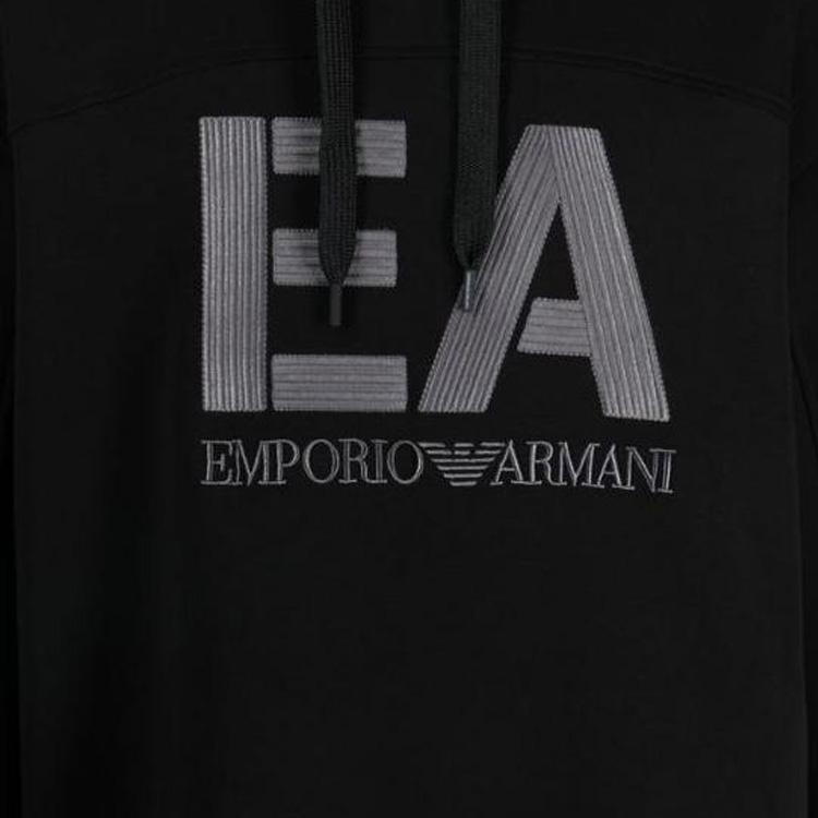 Emporio Armani FW22 Logo Embroidered Drawstring Hooded Long Sleeve Sweatshirt Men Sweatshirt Black 6L1MB1-1JHSZ-0999