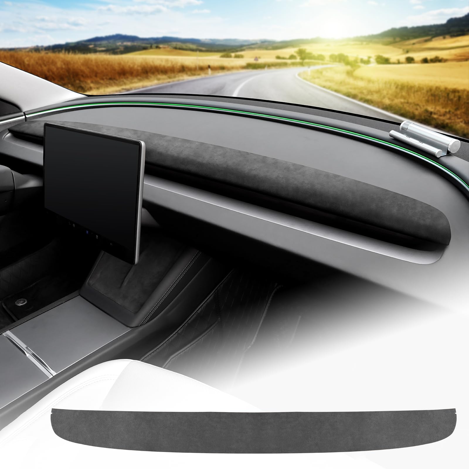 

FDAIUN Car Dashboard Cover Trim Strip Decoration for Tesla Model 3 and ABS Suede Soft Stylish Custom Tesla Model 3 Interior Includes Installation чёрный