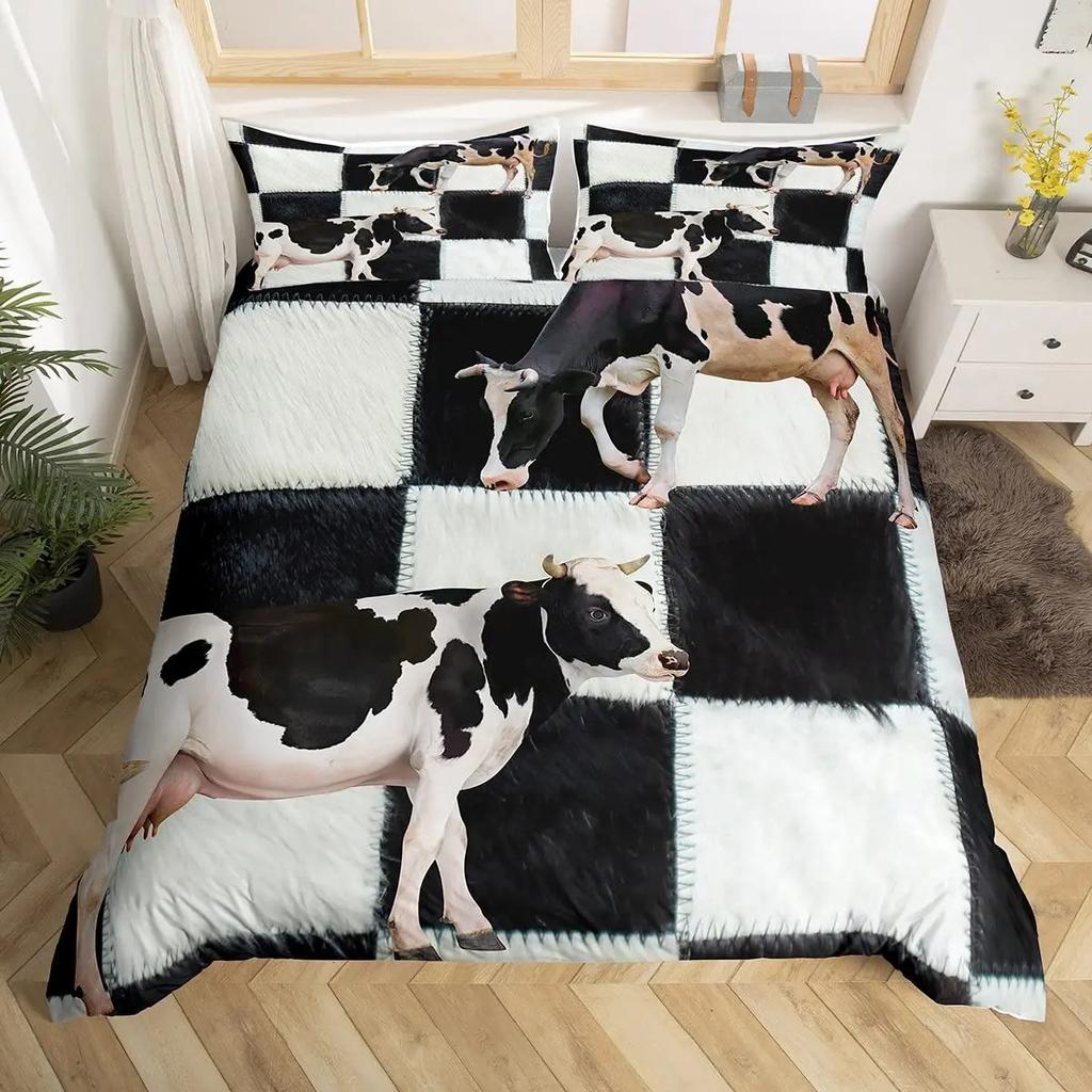 Cow Duvet Cover Collection King Microfiber Milk Cow And Yellow Sunflower Print Comforter Cover Cute Animal And Floral Theme Bedding Collection
