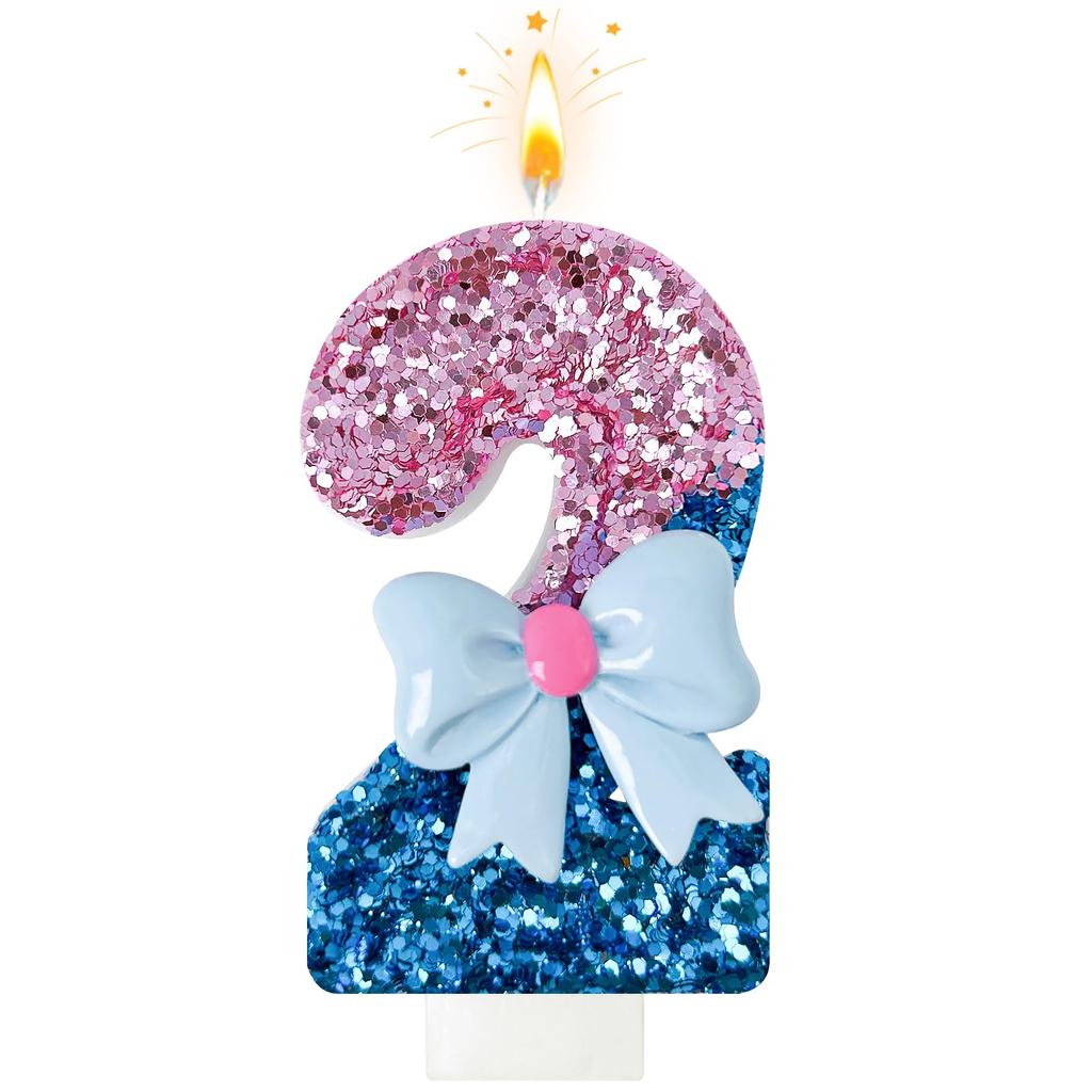 Velas de Aniversário com Laços Rosa e Azul, números 0-9 Decoração de Bolo, Adequado para Aniversário Evento Casamento Decoração Suprimentos