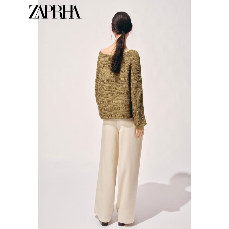 Zaprha 2025 Autumn New Casual and Comfortable Lace Collar Long Sleeve Over Fit Knit 3646101