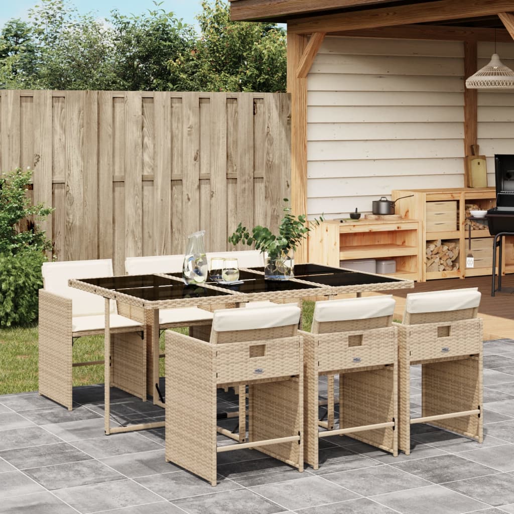 Vidaxl 7-Cz. Garden Furniture Set With Cushions, Beige, Poly Rattan