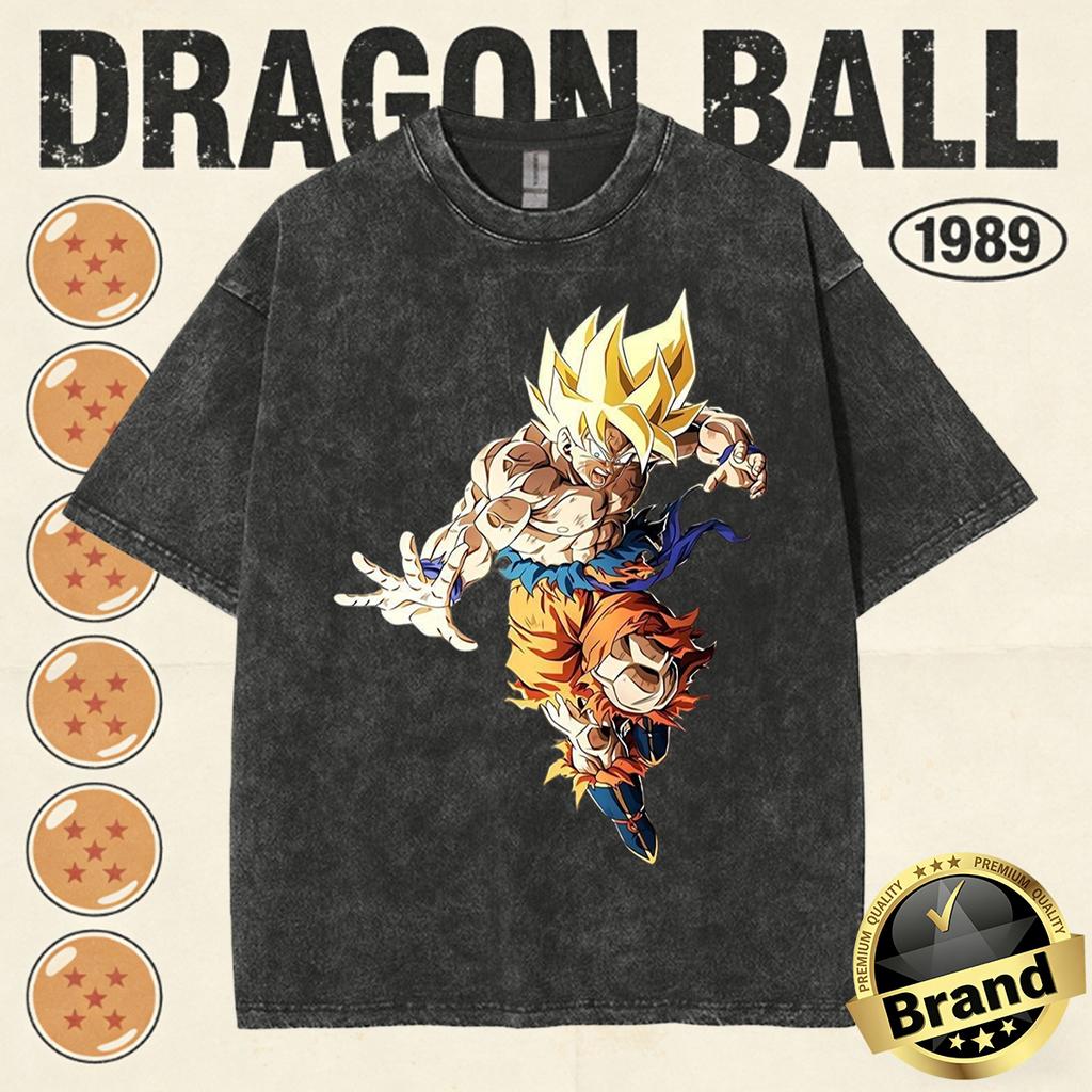 Summer Dragon Ball Family Matching Vintage Tee Men Washed High Quality Nostalgic Print Heavyweight Retro Tops