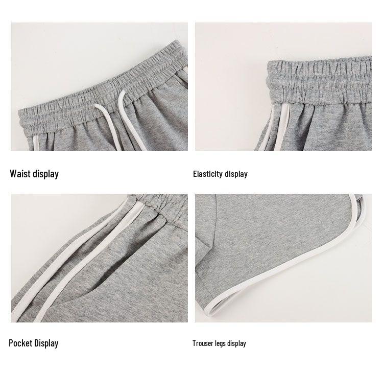 Women's Gray Casual Elastic Waist Shorts - Summer Wide-Leg Hot Pants, Versatile and Trendy Five-Point Sports Wear