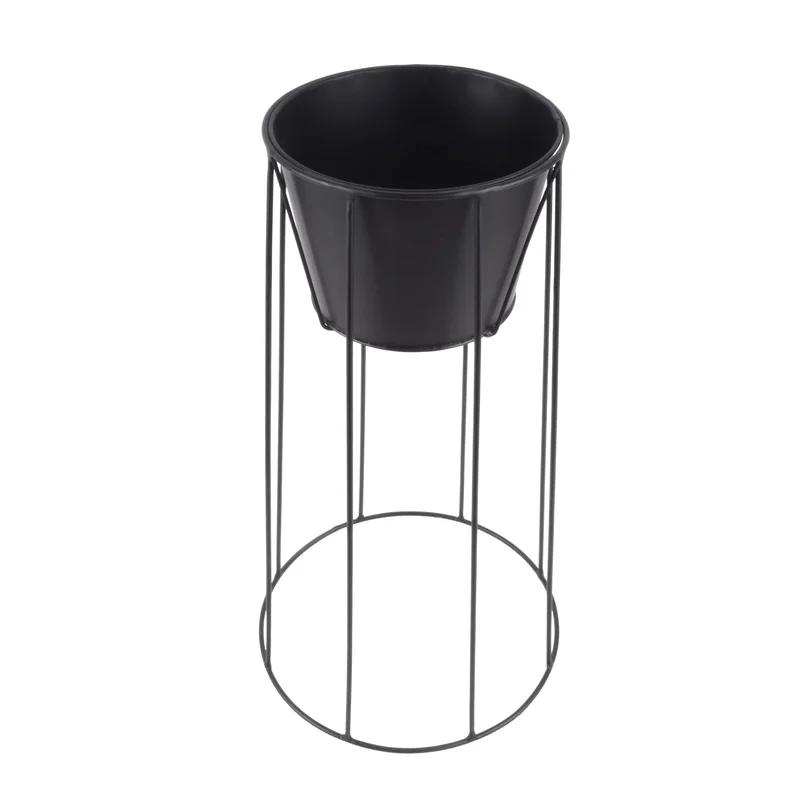Suport înalt pentru plante din metal negru, pentru uz interior/exterior, jardineră durabilă din fier cu orificiu de drenaj, suport floral decorativ modern