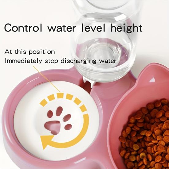 Double Pet Food Bowl And Water Bottle Set 3-in-1 Detachable Tilted Cat Dog Feeder Bowl with Automatic Water Dispenser for Small Medium Dogs Cats