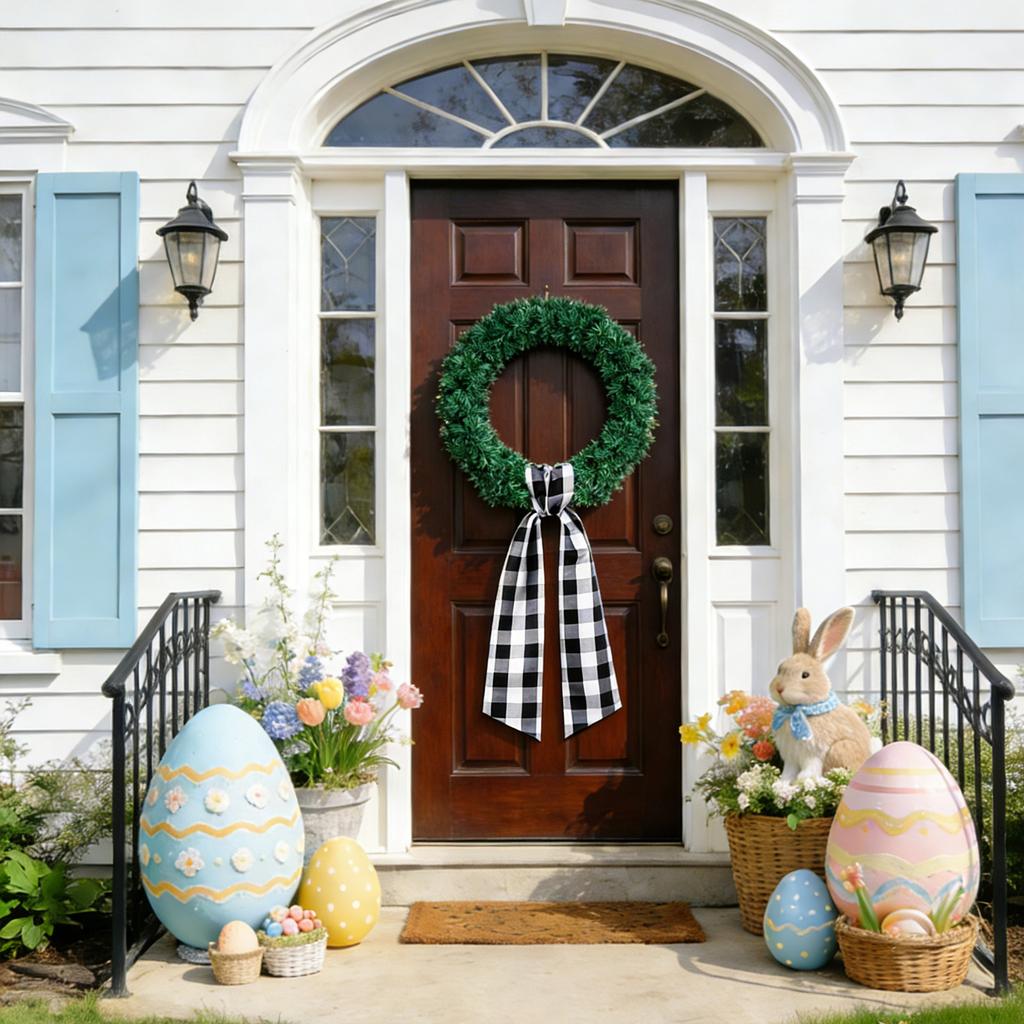 Black And Plaid Wreath Sash, 6ft Long Christmas Wreath Decorative Belt, Satin Fabric Bow For Front Door Wreaths, Holiday D