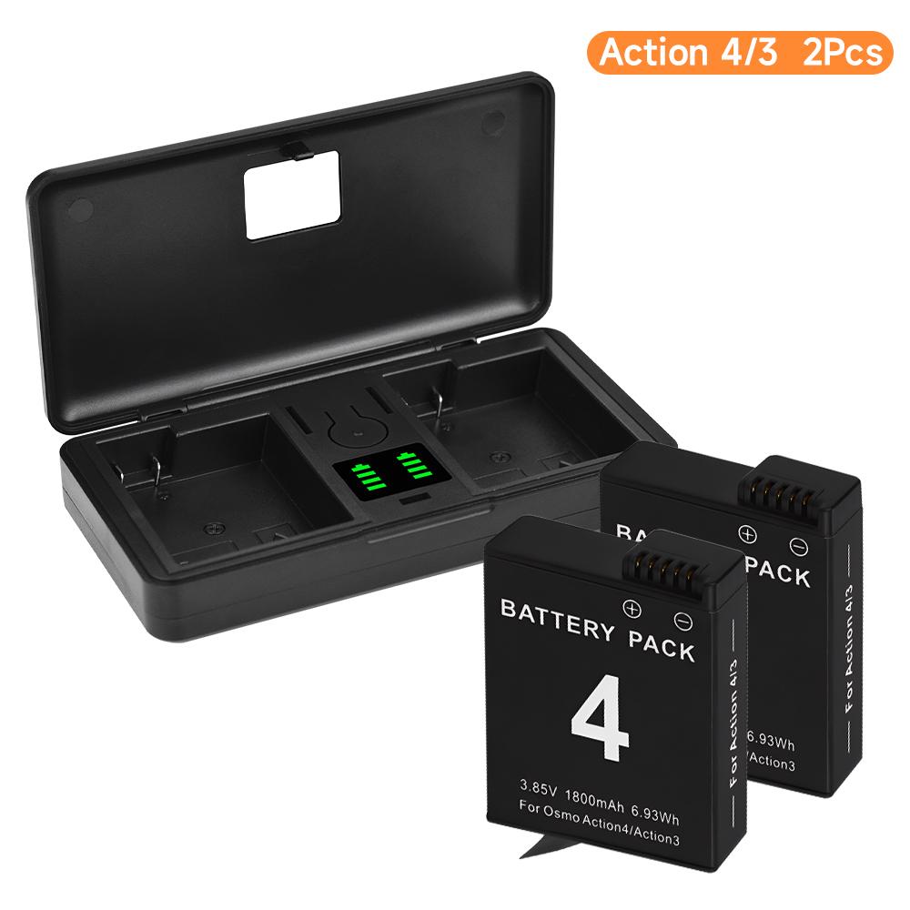 PALO 1800mAh Battery for DJI Osmo Action 4 Battery+LCD Dual Charging Box for DJI Action 3 Action 4 Sports Camera Accessories