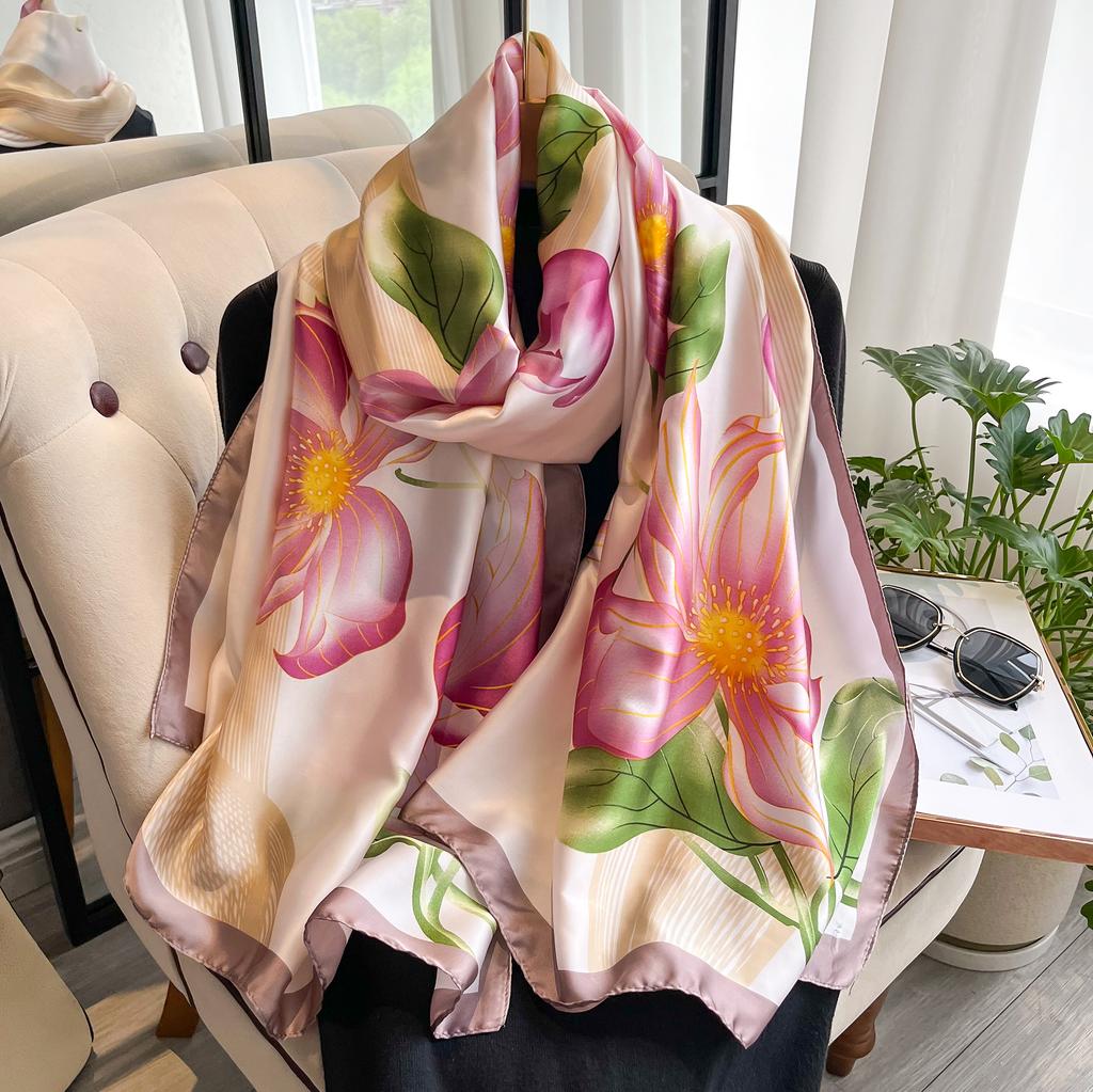 2025 Fashion Print Large Shawl Wraps Silk Scarf Women Luxury Brand Satin Headband Hijab Bandana Turban Foulard Summer Beach
