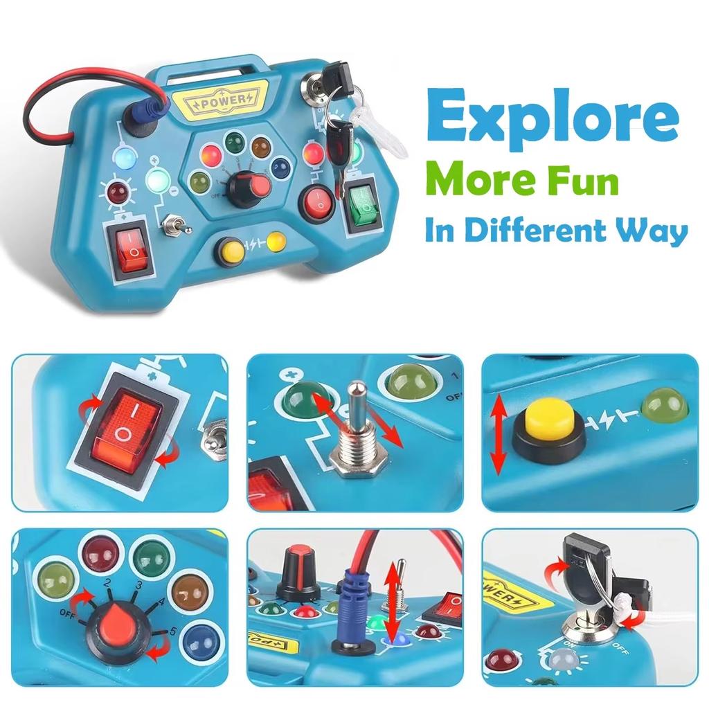Busy Board Led Lights Switch Sensory Montessori Toys Portable Electric Puzzle Early Educational Puzzle Toy For Toddler Kids Gift