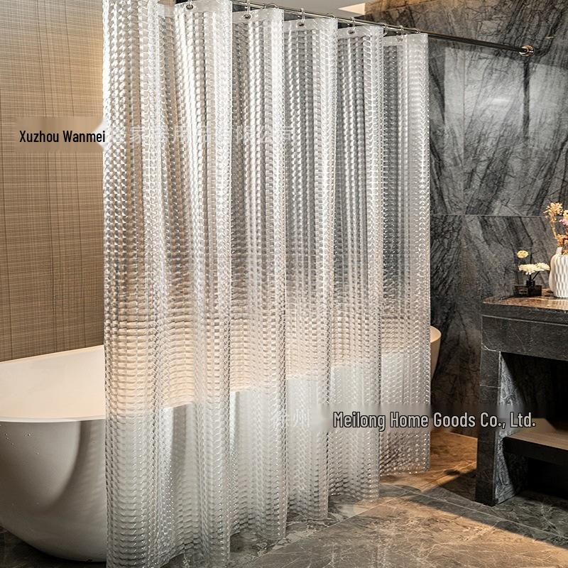 3D Water Cube Waterproof Mildew-Proof Bathroom Shower Curtain with Telescopic Rod