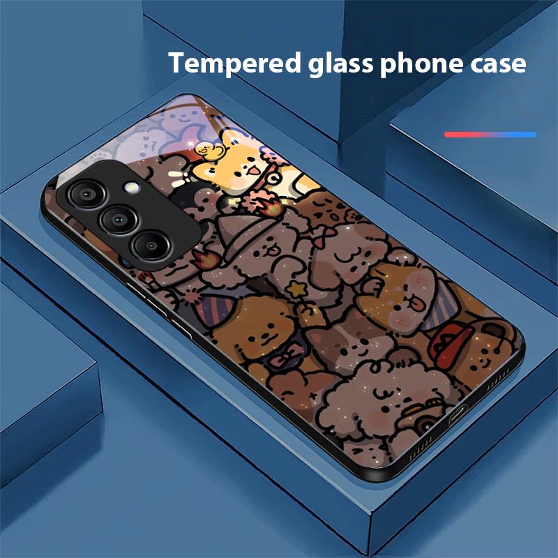 Glowing Kitten For Samsung Galaxy A15 5G 54 4G 51 50 24 35 90 71 12 51 53 52S 80 22 34 Black Tempered Glass Phone Case