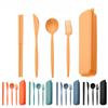 Portable Knife, Fork, Spoon and Chopstick Set for Outdoor Camping. Black Wheat Straw Tableware Set of Four Pieces.