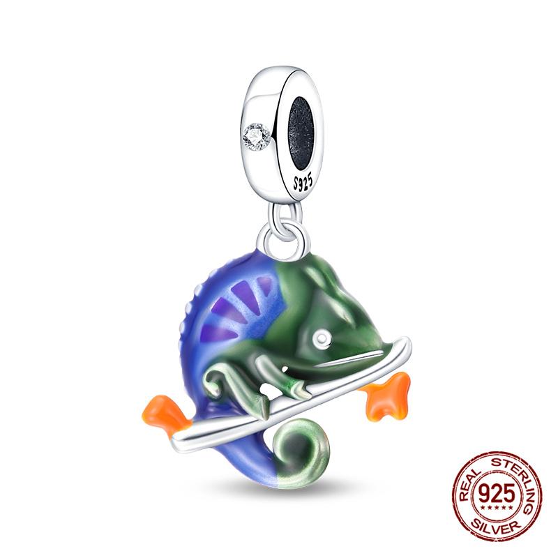 Original Charms Copper Luminous Chameleon Charms Beads Fits 3Mm Original Bracelet For Women Diy Fine Jewelry Gifts