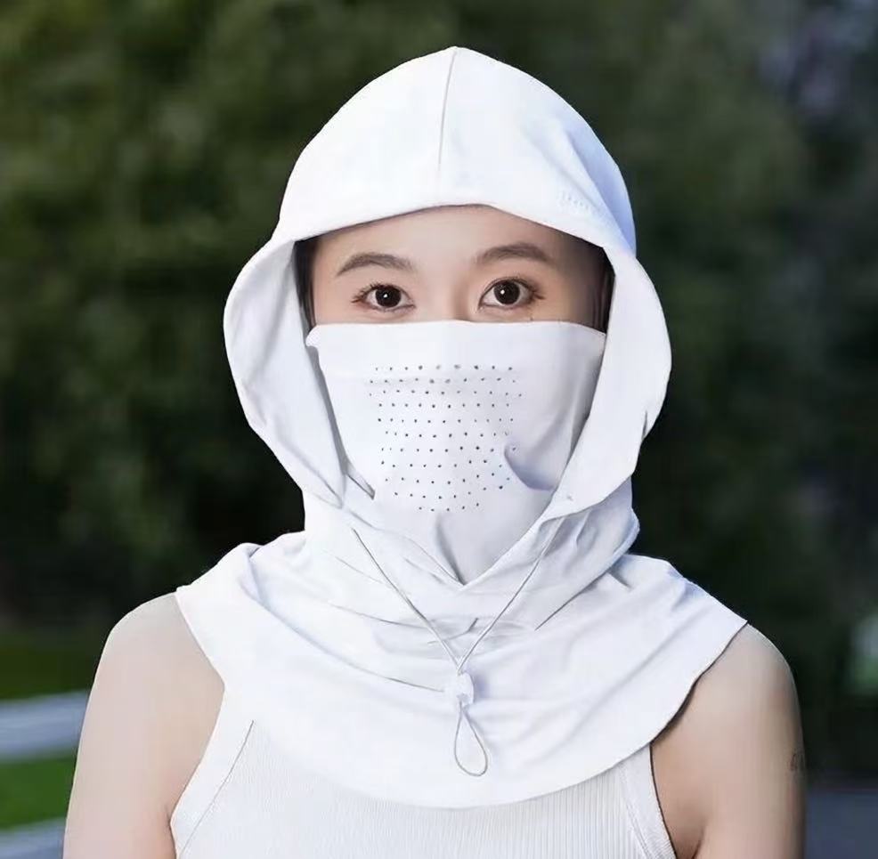 Summer Anti-UV Sunscreen Hat with Mask Shawl Breathable Ice Silk Pullover Cap Head Wrap Unisex Beach Cap for Outdoor Sports 1PC белый