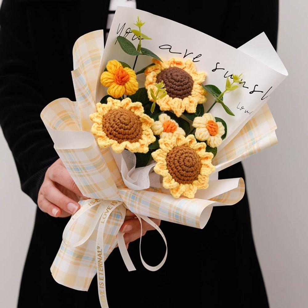 Sunflower Crochet Flower Bouquet Woven Preserved Flower New Artificial Flowers  Graduation Gifts