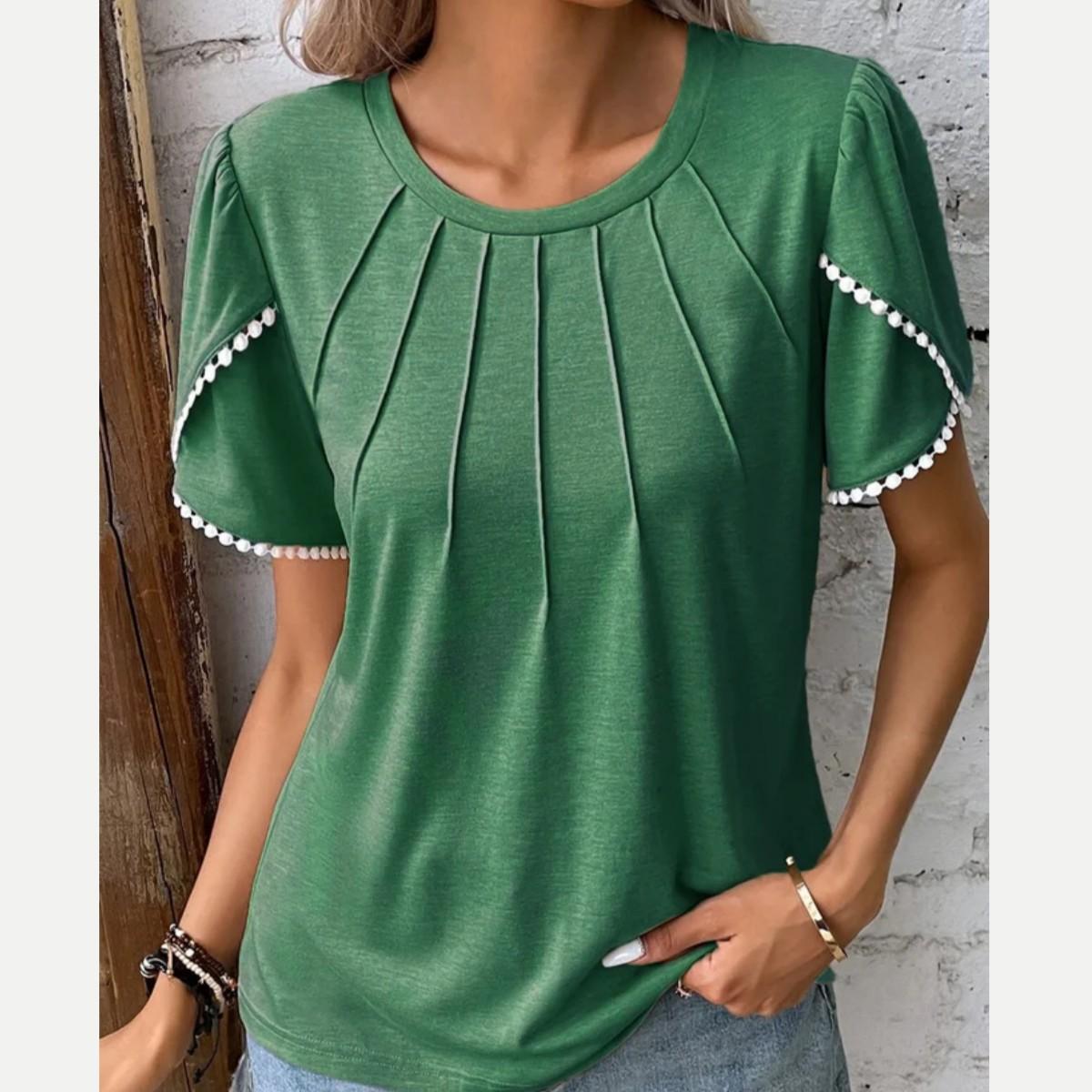 

Футболки Повседневные свитера Женские летние топы Модные блузки Короткие рукава Кружевные повседневные футболки Рубашки XXXL зелёный