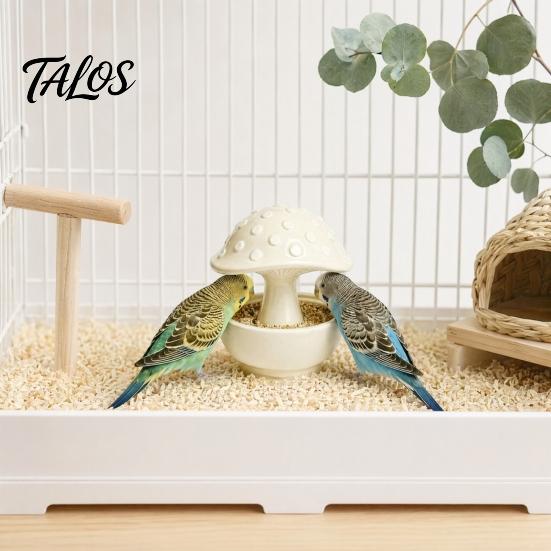 Talos Mushroom Bird Feeding Bowl, No Mess Pet Cage Feeder, Covered Food or Water Bowl for Small Animals Budgie Cockatiel Hamster