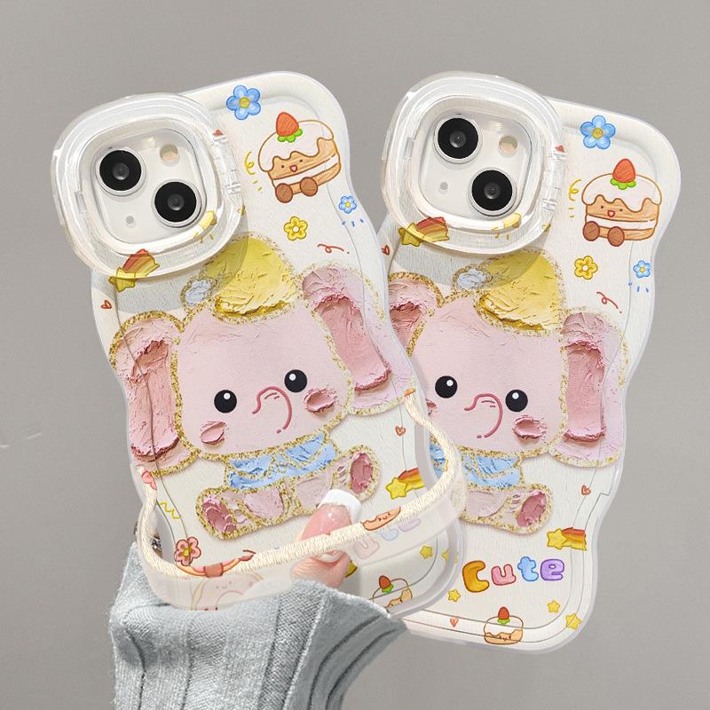 Graffiti Oil Painting Elephant Suitable for Apple 16 Mobile Phone Case Huawei Mate60pro Double Bracket 15 Silicone Xiaomi 14