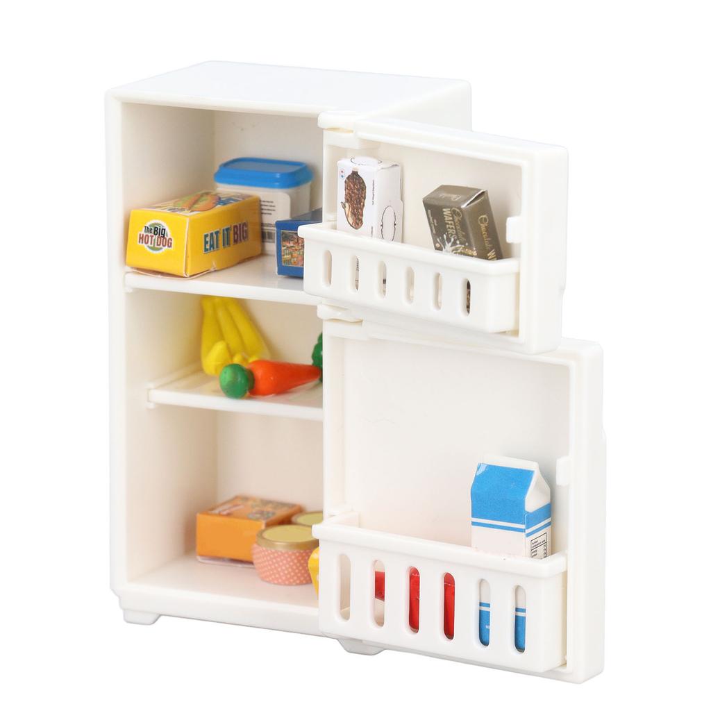 1 : 18 Dollhouse Miniature Refrigerator Cartoon Cute Dollhouse Fridge Model Decorative Miniature