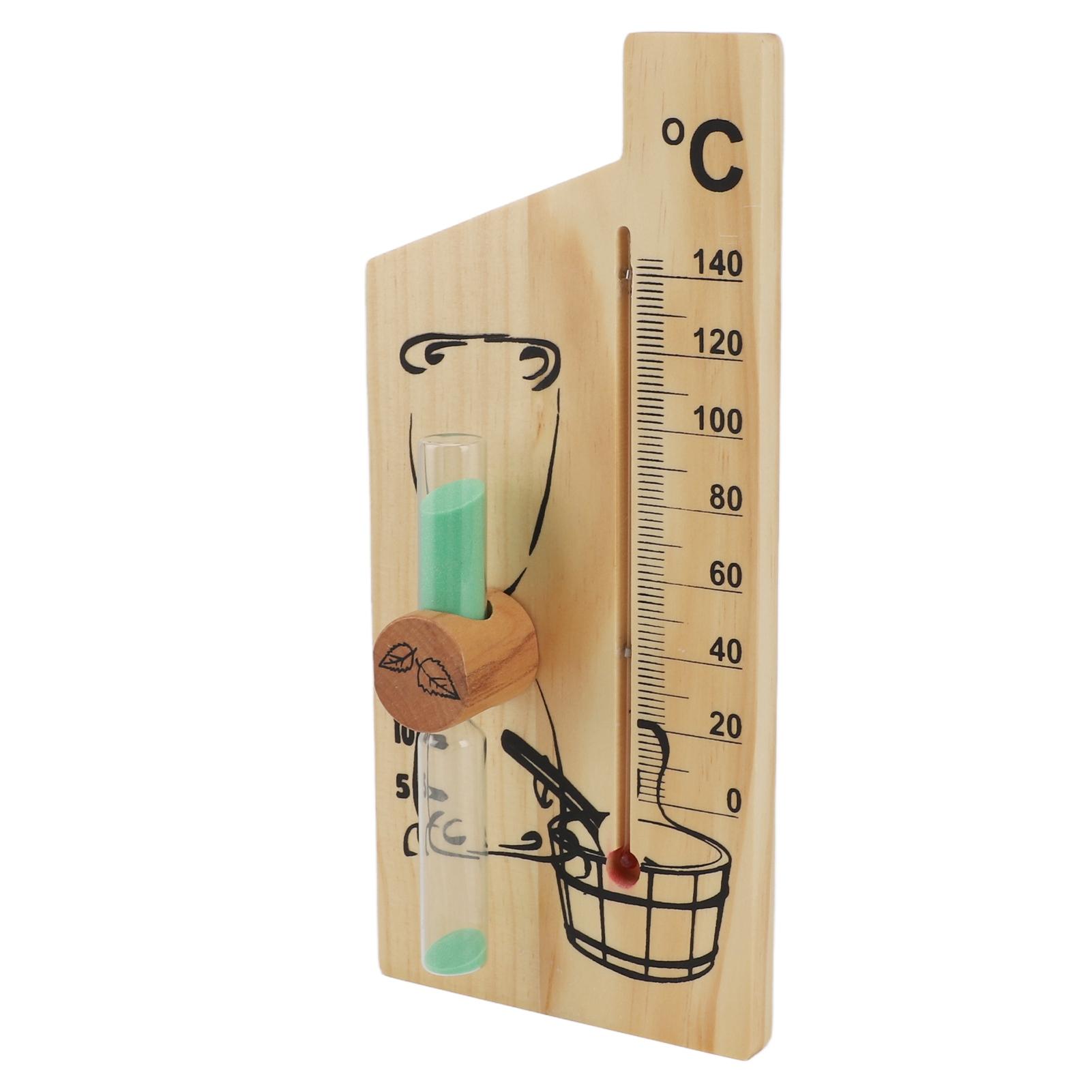 

Sauna Thermometer Hourglass 15 Minute Sand Timer Golden Wood 0 to 140 Celsius Degree Temperature Gauge Wall Mount Sauna