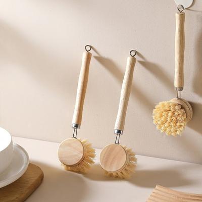 Wooden Handle Kitchen Cleaning Brush Solid Wood Frying Pan Brush Dish Pot Brush  Dishwashing
