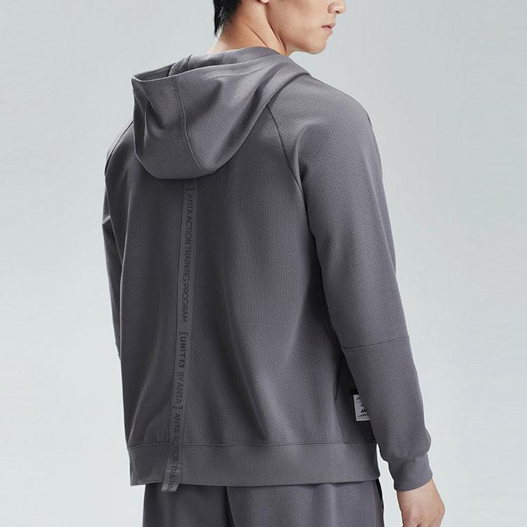 Anta Color Block Letter Zip-Up Hooded Jacket Men Jacket Smoke-Blue-Gray 152337714-2