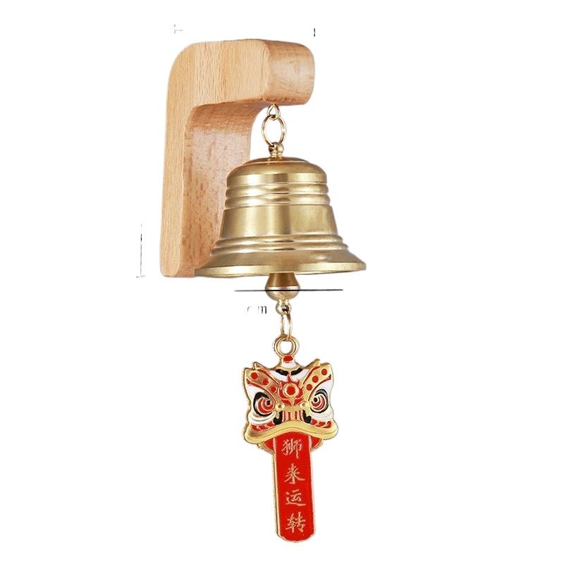 Home Decor Solid Wood Copper Bell Pendant with Magnetic Lion To Operate Wind Chimes, Home Reminders Doorbells Housewarming Gifts