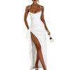 Women's Autumn/winter Sexy Back Strap Split Evening Dress Solid Color Strap Dress