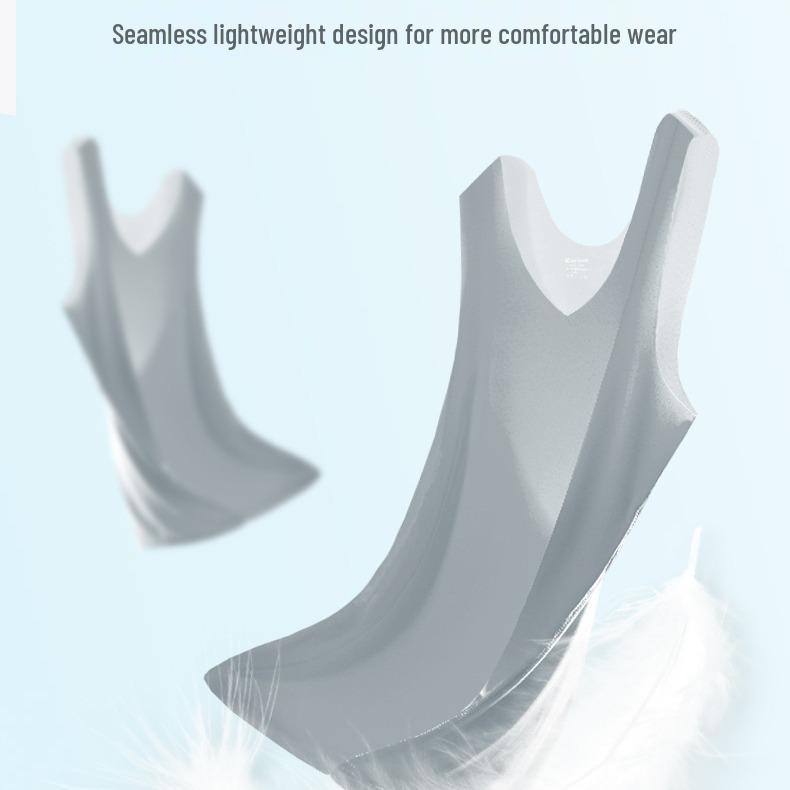 Ice Silk Men's Seamless V-neck Vest: Slimming, Stretchy, Solid Color Sports Base Layer Pajama