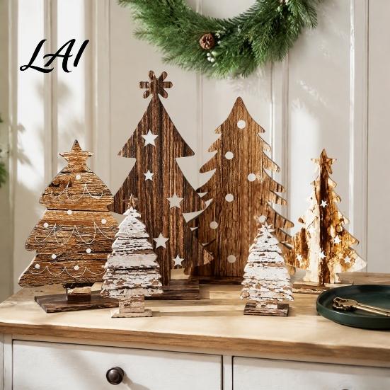Rustic Holiday Desktop Decorations Wooden Christmas Tree Table Decoration Pine Tabletop Centerpiece Vintage Style Room Decor Farmhouse Tiered