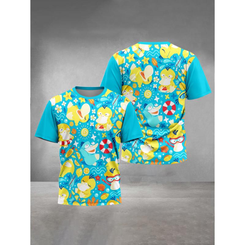 Cartoon P-psyducks Pokemons Print Kinder Damen Kurzarm T-Shirt Rundhals Sommer Casual T-Shirt Herren T-Shirt Tops