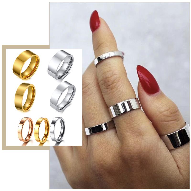 Chic Simple Women Rings Stainless Steel Plain Band 2/4/6/8/10mm Tube Shape Ring Candid Jewelry
