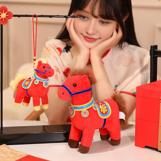 2026 Year of The Horse Plush Doll National Style Embroidery Fabric Desktop Ornament Auspicious Blessings Zodiac Horse Theme Festival Gift