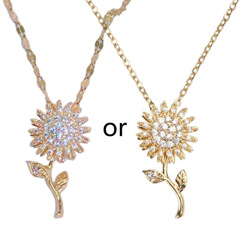 Rotatable Sunshine Sunflower Pendant Necklace Spinner Flower Necklace with Zirconia Jewelry for Women Teen Birthday Gift 1